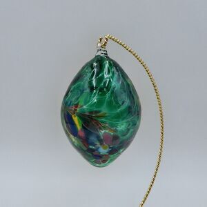 Zorza Hand Blown Handmade Green Glass Drop Ornament From Poland Swirl Artisan